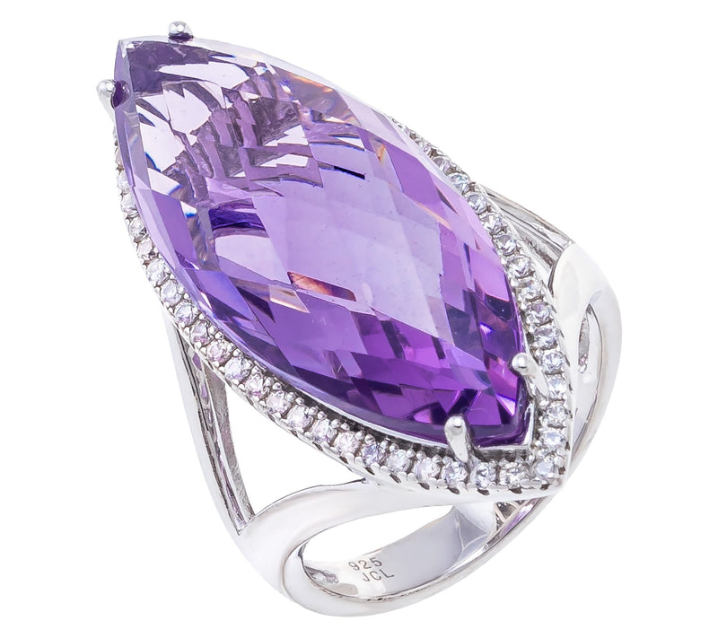 Affinity Gems Amethyst & White Zircon CocktailRing, Sterling — Main view