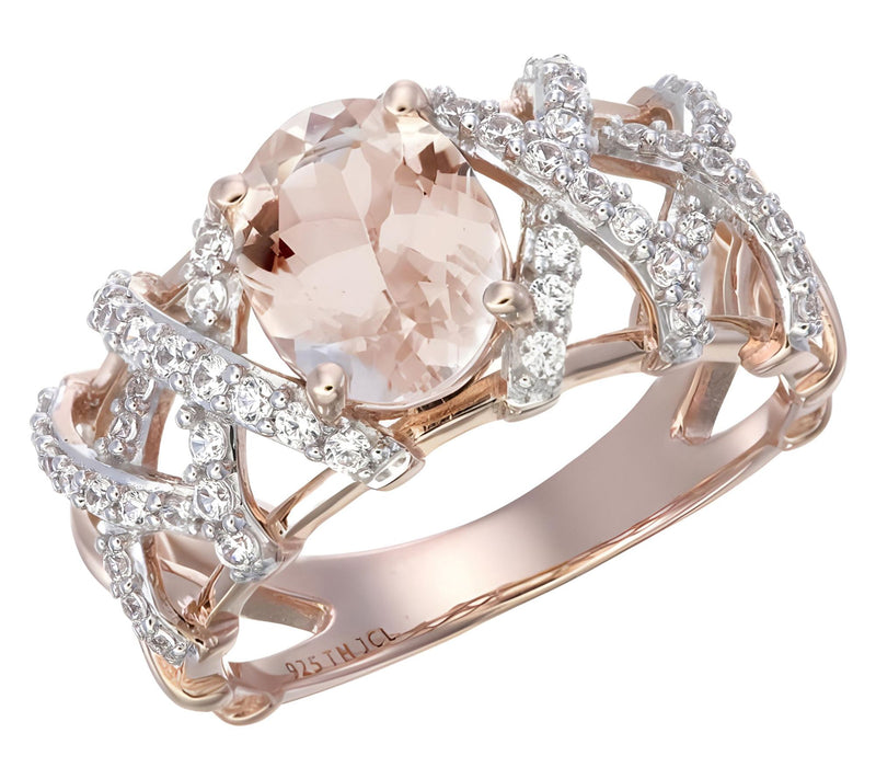Affinity Gems Morganite & White Zircon  Ring, Sterling Silver — View 3