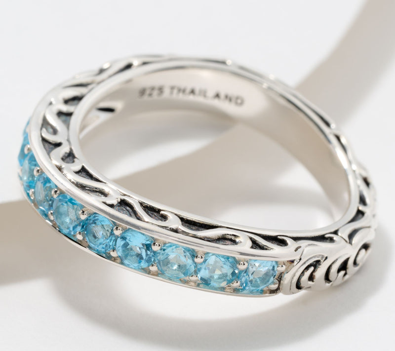 Third Person Sterling Silver Pave Gemstone Swirl Band Ring — View 5
