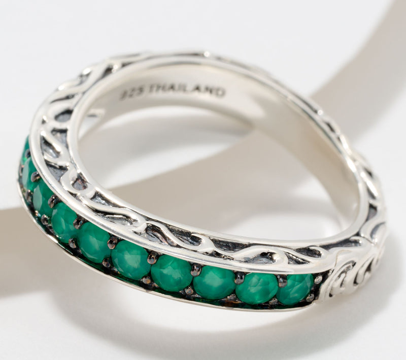 Third Person Sterling Silver Pave Gemstone Swirl Band Ring — View 7
