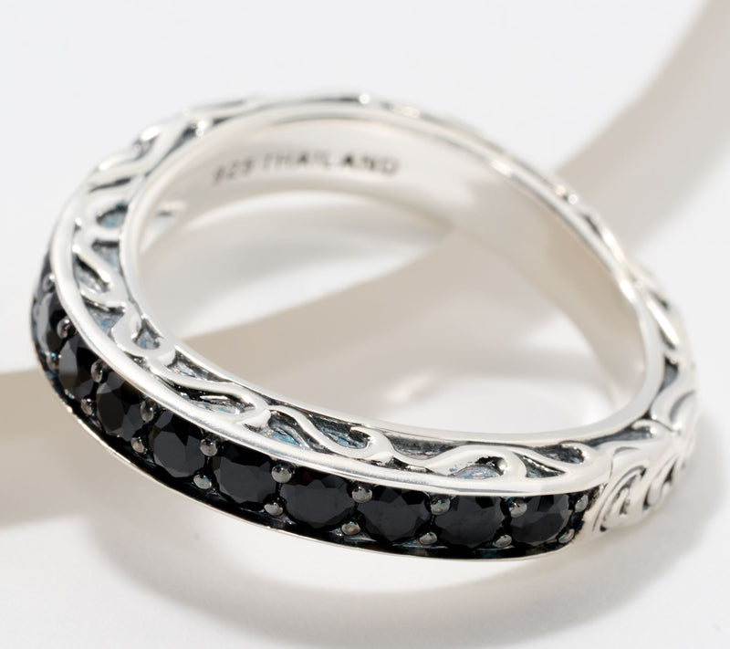 Third Person Sterling Silver Pave Gemstone Swirl Band Ring — View 3