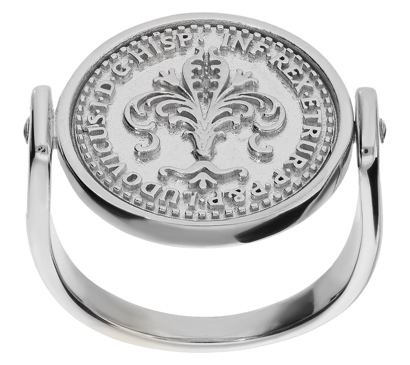 Italian Silver Fleur-de-Lis Coin Ring, Sterling — View 7