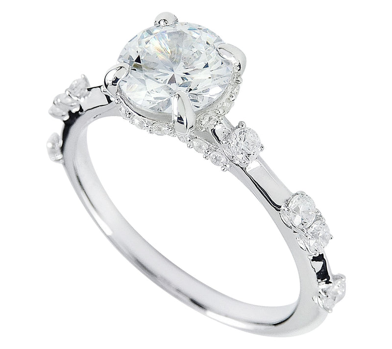 Diamonique 1.30 cttw Solitaire & Station Ring,Sterling Silver — View 2