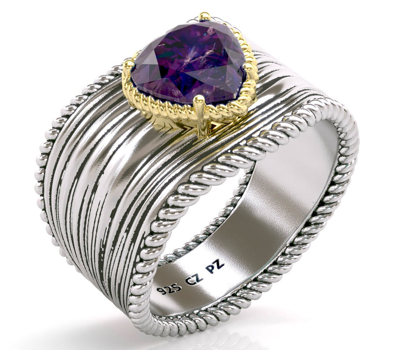 Diamonique Two-Tone 2.10 cttw Heart  Ring, Sterling Silver — View 12