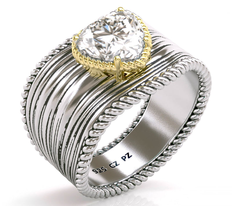 Diamonique Two-Tone 2.10 cttw Heart  Ring, Sterling Silver — View 13