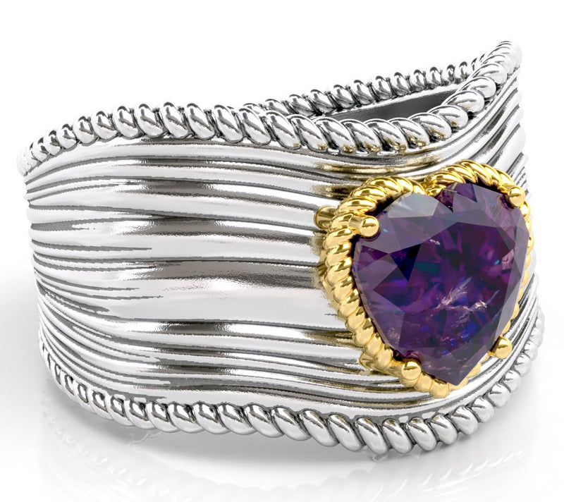 Diamonique Two-Tone 2.10 cttw Heart  Ring, Sterling Silver — View 2
