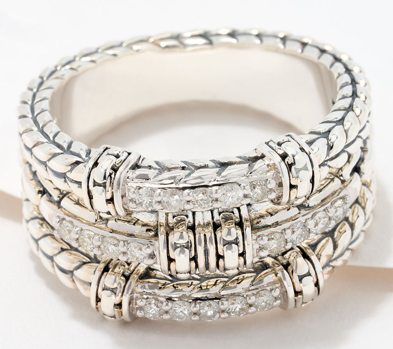 JAI Sterling Silver Pave Diamond Triple Row Ring, 0.25ct — Main view