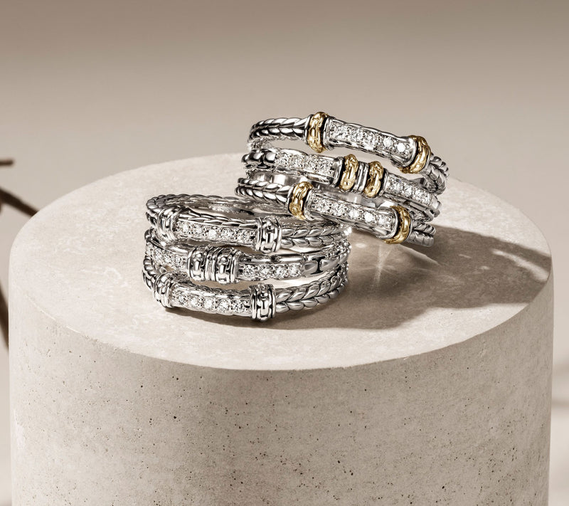 JAI Sterling Silver Pave Diamond Triple Row Ring, 0.25ct — View 5