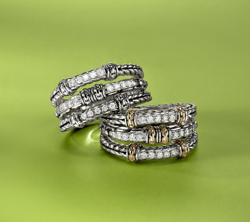 JAI 14K Gold & Sterling Silver Diamond Triple Row Ring — View 8