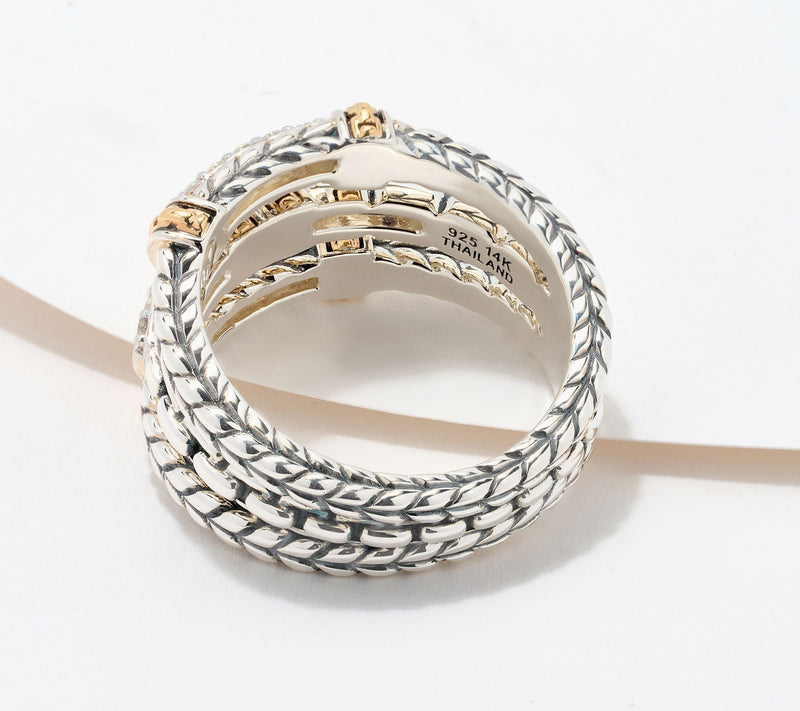 JAI 14K Gold & Sterling Silver Diamond Triple Row Ring — View 2
