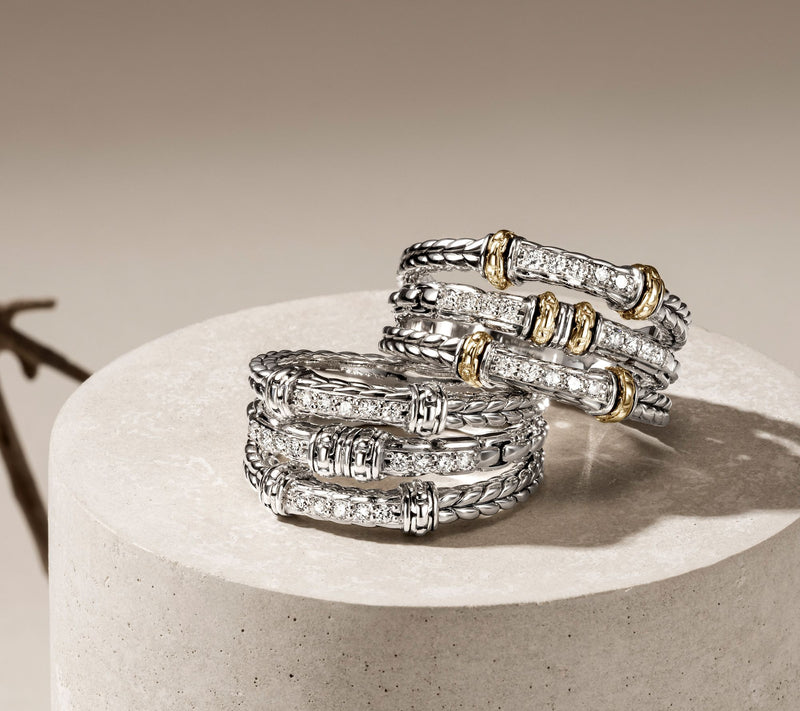 JAI 14K Gold & Sterling Silver Diamond Triple Row Ring — View 5