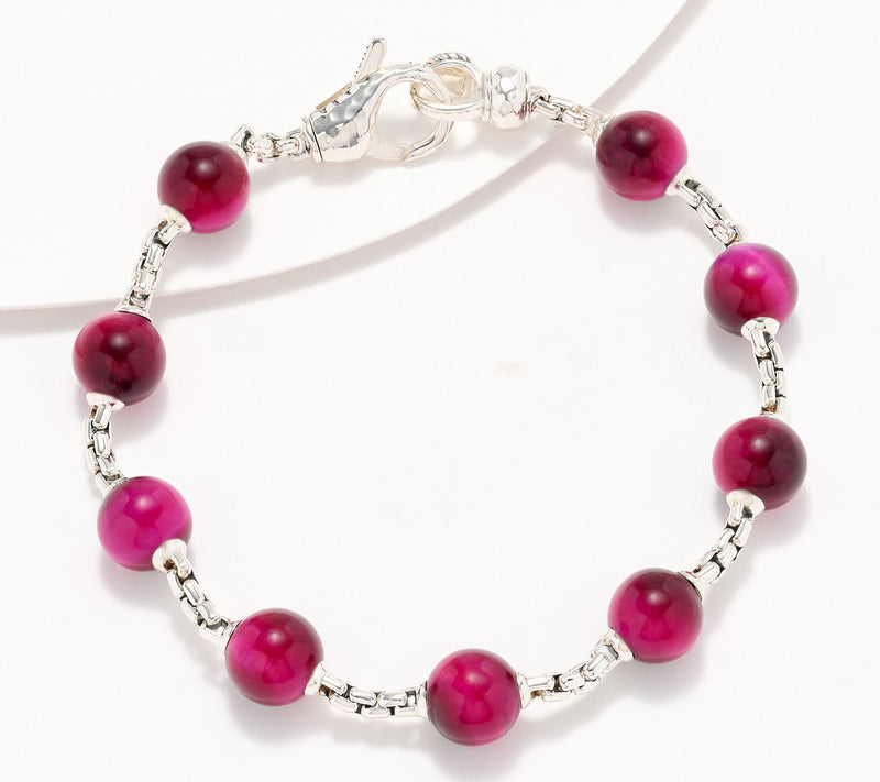 JAI Sterling Silver Gemstone Bead 2.7mm Box Chain Bracelet — Main view