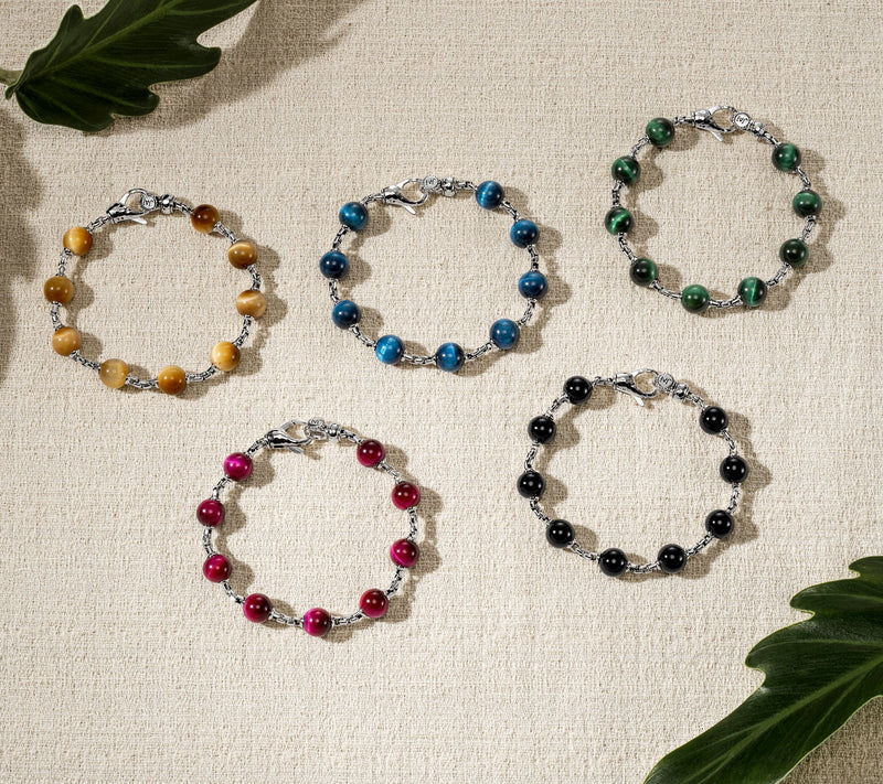 JAI Sterling Silver Gemstone Bead 2.7mm Box Chain Bracelet — View 3