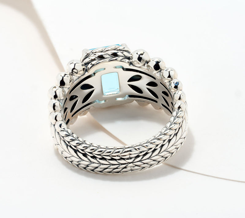 JAI Sterling Silver Emerald Cut Gemstone Bead Ring — View 4