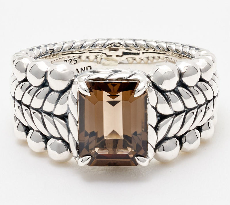 JAI Sterling Silver Emerald Cut Gemstone Bead Ring — View 3
