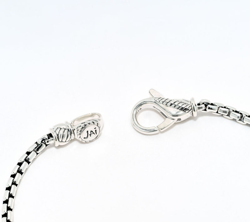 JAI Sterling Silver Diamond Station Linear Box Chain Bracelet — View 2