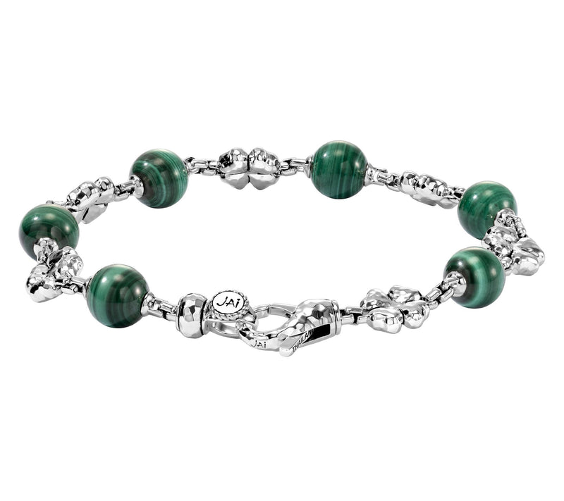 JAI Sterling Silver Clover & Malachite Bead  Bracelet — View 2
