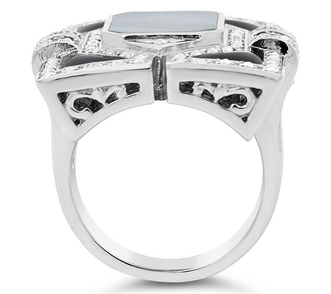 Dallas Prince Sterling Chrome Marcasite & Mother of Pearl Ring — View 3