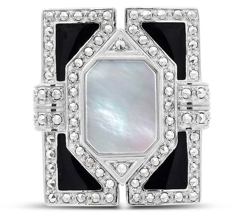Dallas Prince Sterling Chrome Marcasite & Mother of Pearl Ring — Main view