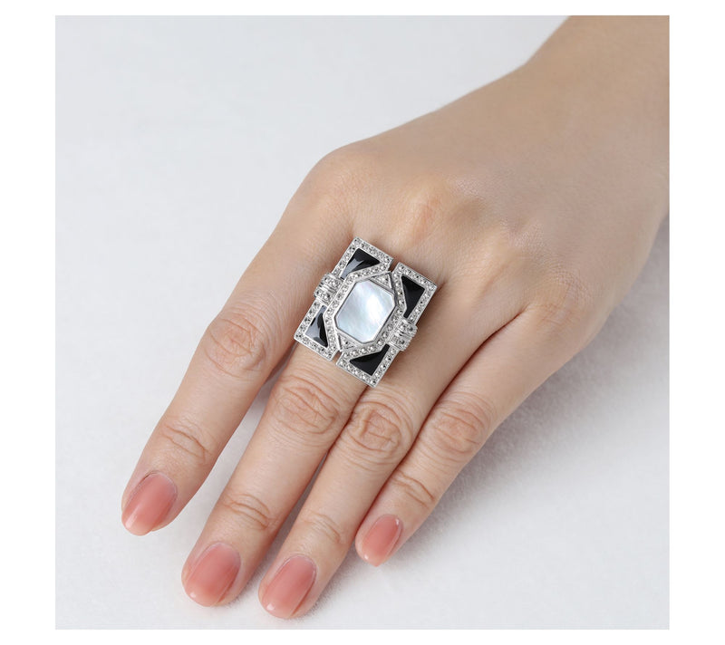 Dallas Prince Sterling Chrome Marcasite & Mother of Pearl Ring — View 5