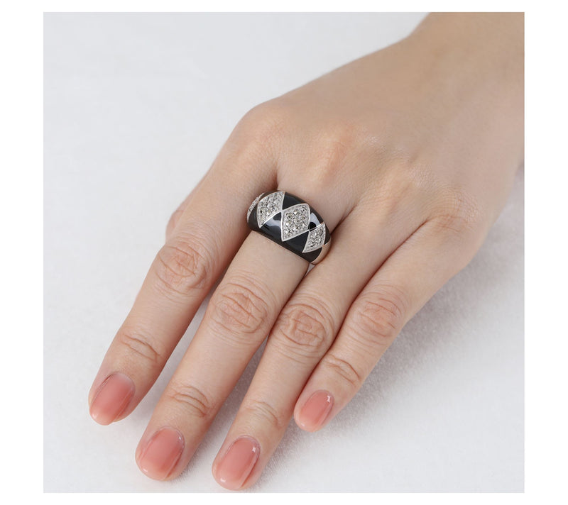 Dallas Prince Sterling Chrome Marcasite & Enamel Deco Ring — View 5