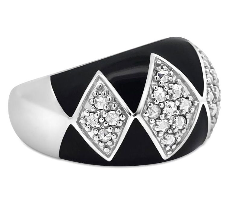Dallas Prince Sterling Chrome Marcasite & Enamel Deco Ring — View 2