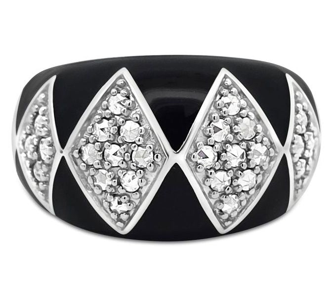 Dallas Prince Sterling Chrome Marcasite & Enamel Deco Ring — Main view