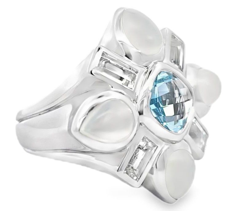 Margo Manhattan Sterling Topaz & Moonstone Jackie Ring — View 2