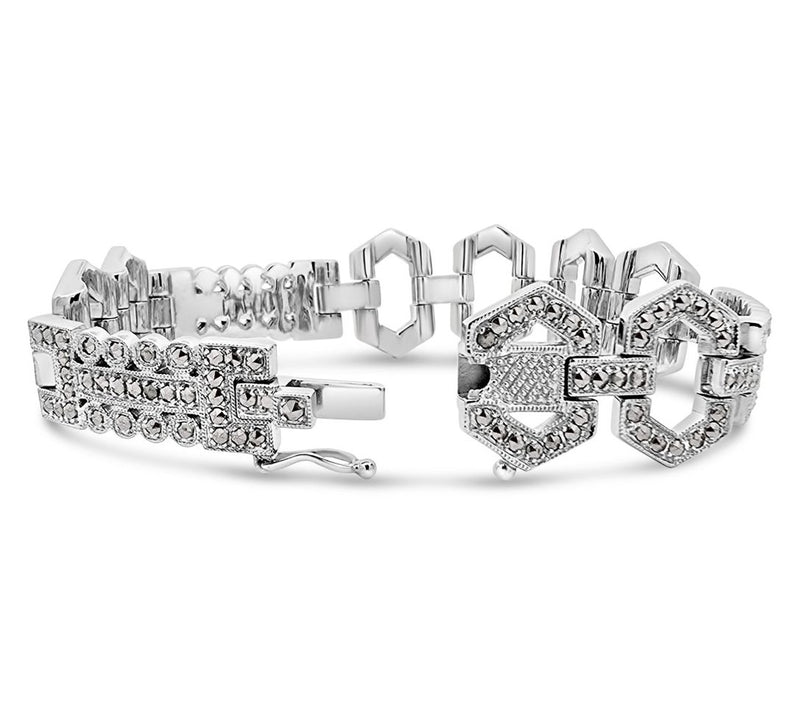 Dallas Prince Sterling Chrome Marcasite Fancy Link Bracelet — View 4