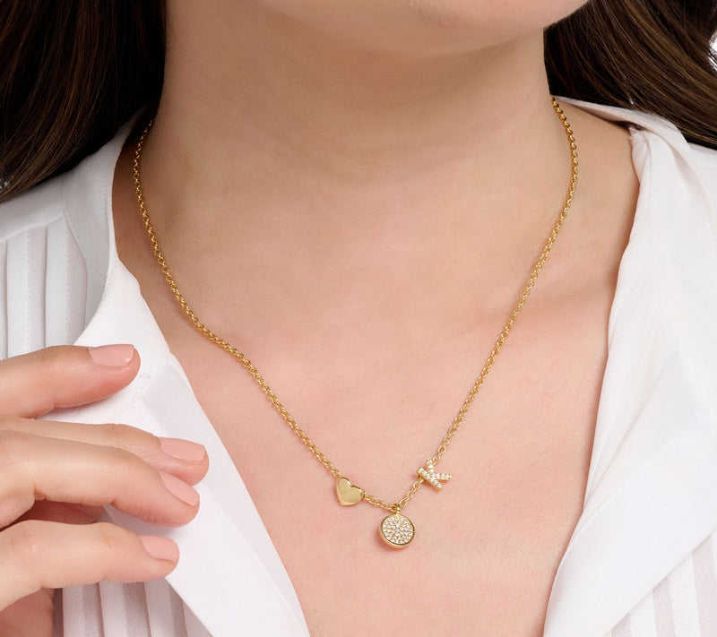 Diamonique x Kathy Levine Sentimental Necklace, 14K Gold Plated — View 5