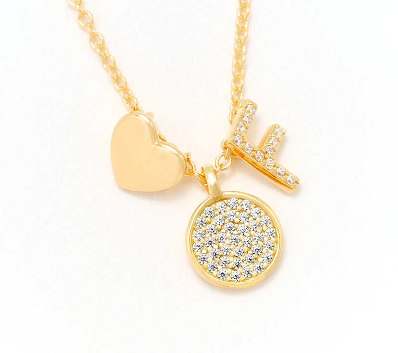 Diamonique x Kathy Levine Sentimental Necklace, 14K Gold Plated — View 37