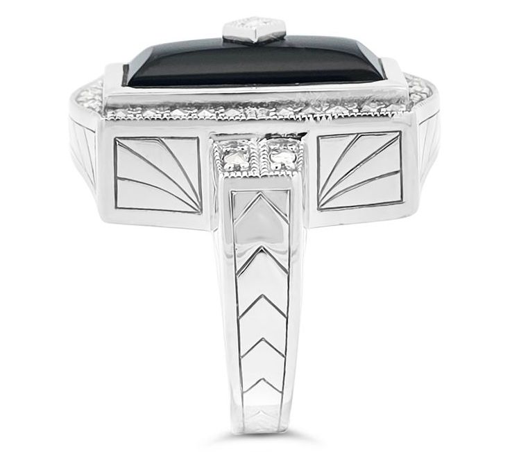 Dallas Prince Sterling Marcasite Onyx Deco Architect Ring — View 3
