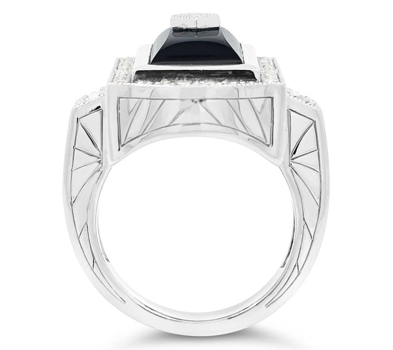 Dallas Prince Sterling Marcasite Onyx Deco Architect Ring — View 4