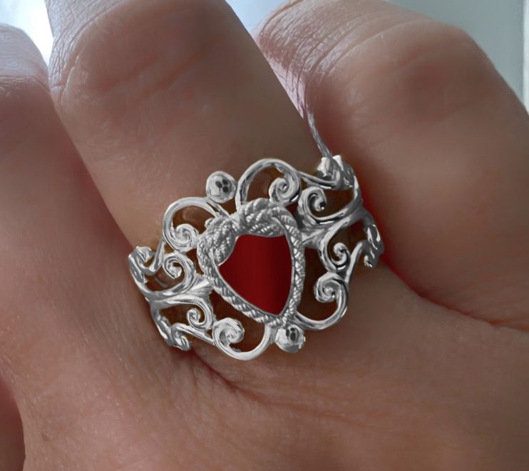 Goddaughters Sterling Love Knot Heart Enamel Renaissance Ring — View 12