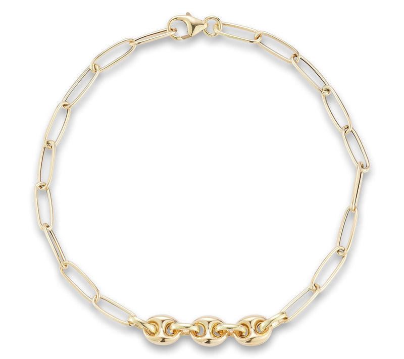 Italian Gold Triple Mariner Link Bracelet, 14K — Main view