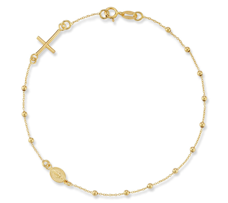 Italian Gold Dainty Rosary Beaded Bracelet, 14K — View 3