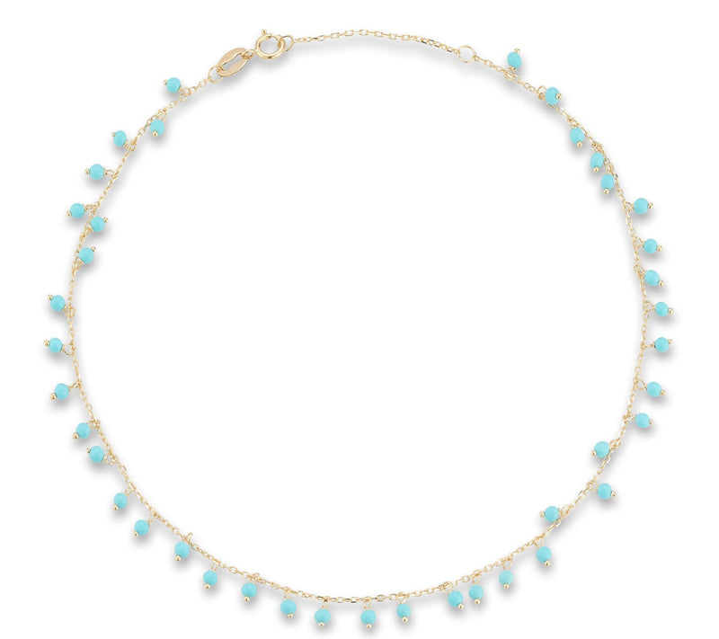 Italian Gold Turquoise Charm Ankle Bracelet, 14K — Main view