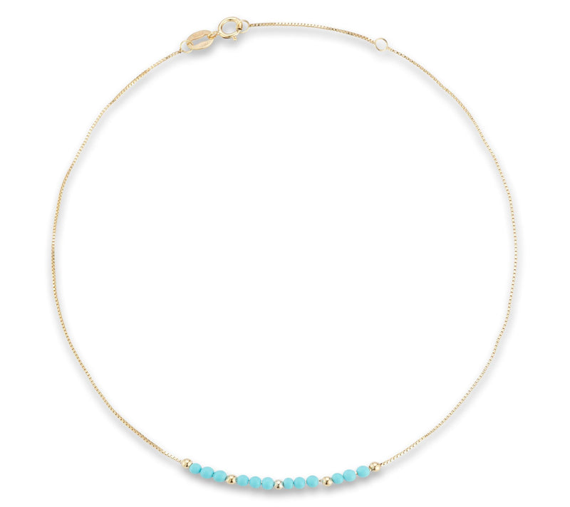 Italian Gold Turquoise Bead Ankle Bracelet, 14K — View 6