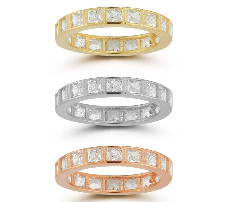 Sterlina Silver Set of 3 Princess-Cut EternityRings, Sterling — Main view