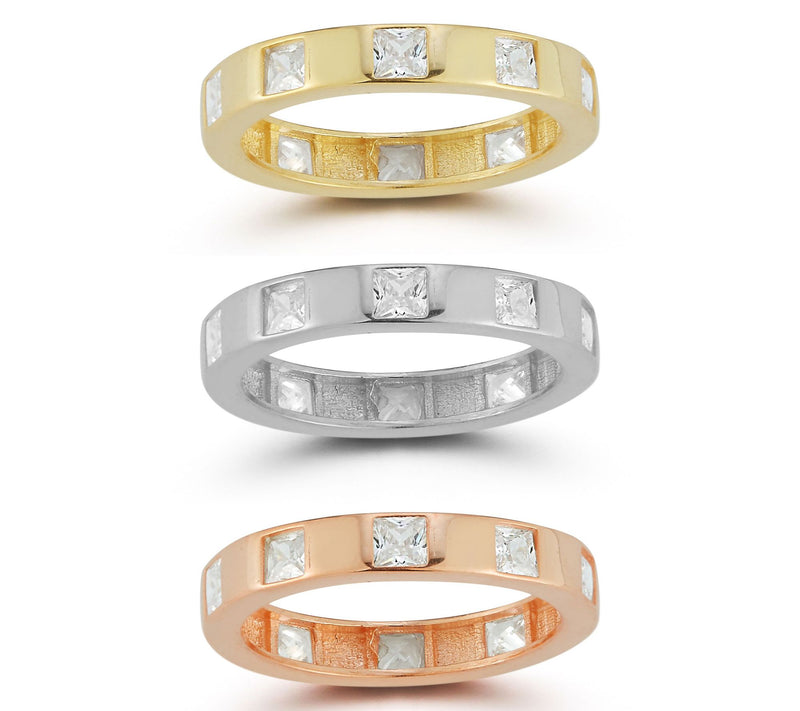 Sterlina Silver Set of 3 Princess-Cut Band Rings, Sterling — Main view