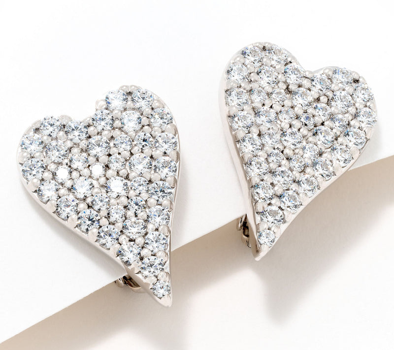 Diamonique x Jennifer Miller Elongated Pave Heart Clip On, Sterling Silver — View 7