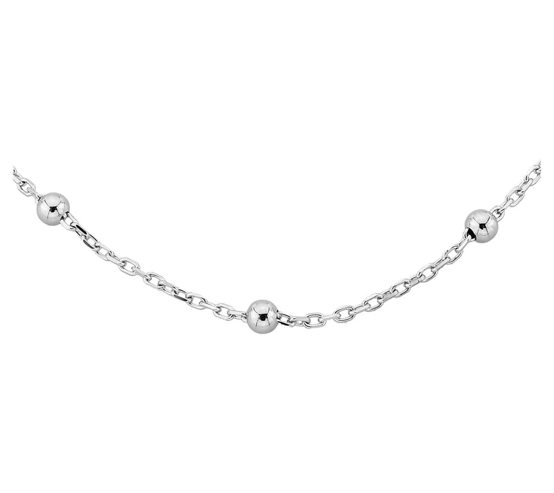 Silver Style 3mm Bead Station Cable Chain Necklace, Sterling — View 2