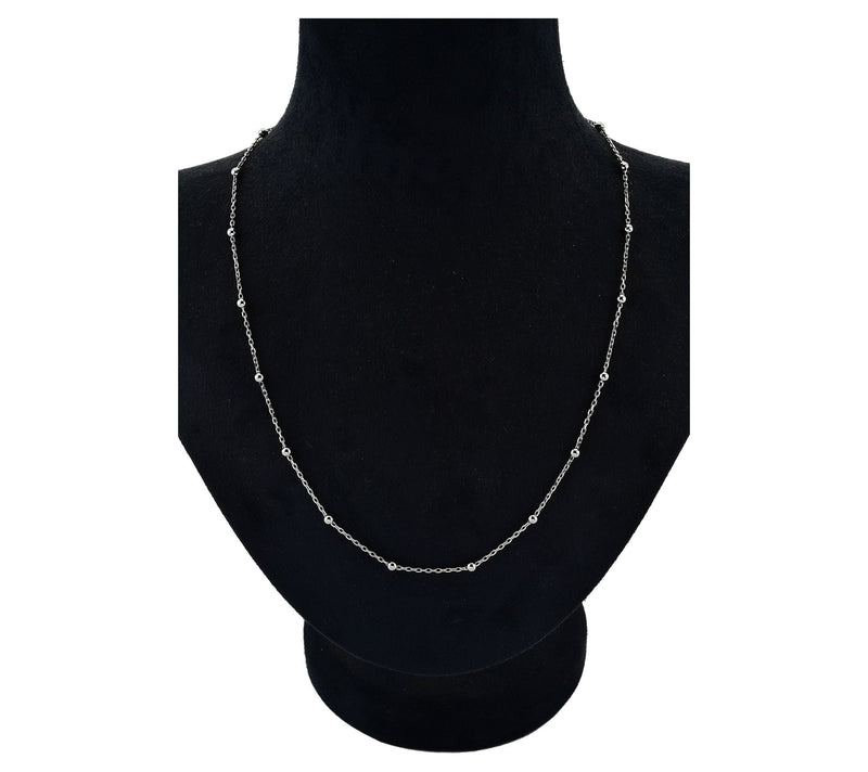 Silver Style 3mm Bead Station Cable Chain Necklace, Sterling — View 3