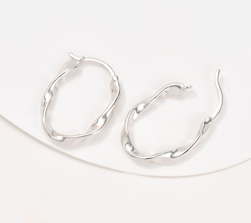 Christian James by Scott Grimes Sterling Silver 1" Oval Ripple Hoop Earrings — View 2