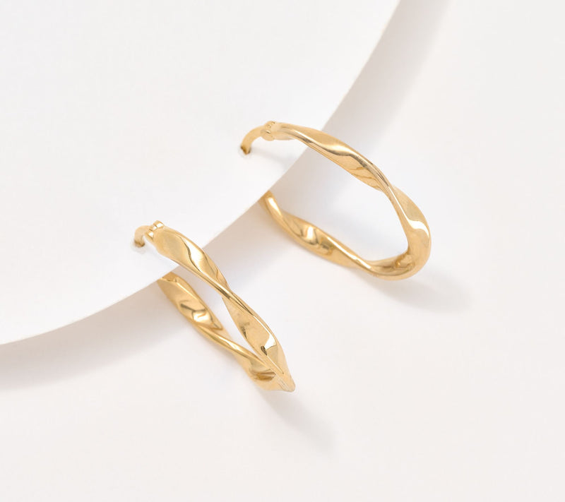 Christian James by Scott Grimes 14K Gold Clad 1" Oval Ripple Hoop Earrings — Main view