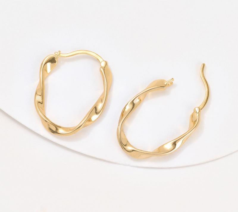 Christian James by Scott Grimes 14K Gold Clad 1" Oval Ripple Hoop Earrings — View 2