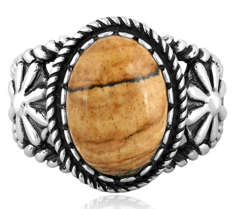 American West Sterling Silver Gemstone Concha Ring — View 13