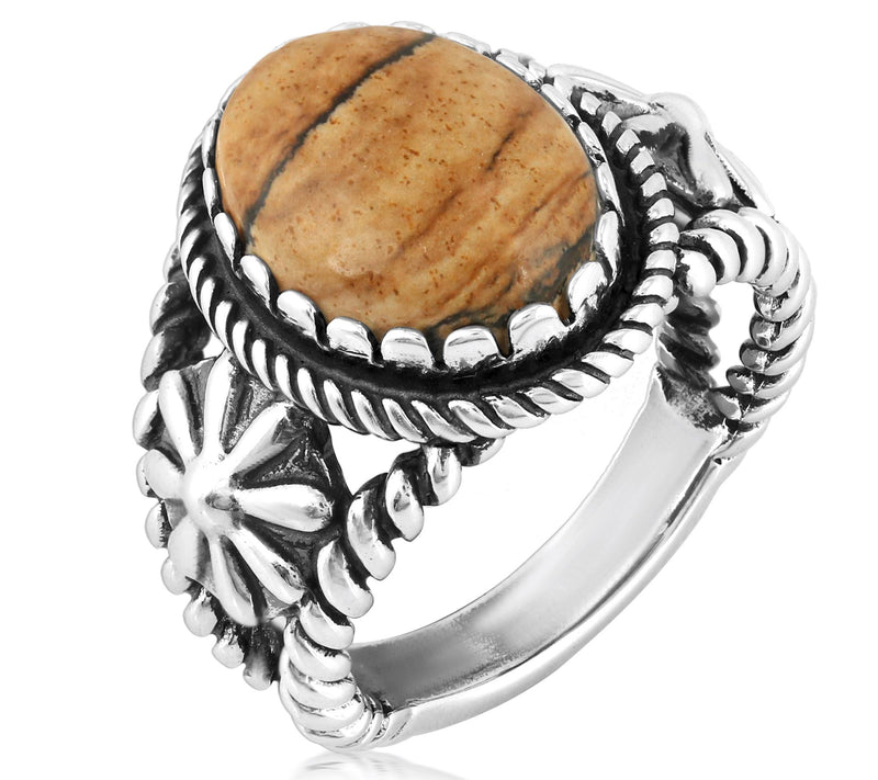 American West Sterling Silver Gemstone Concha Ring — View 2