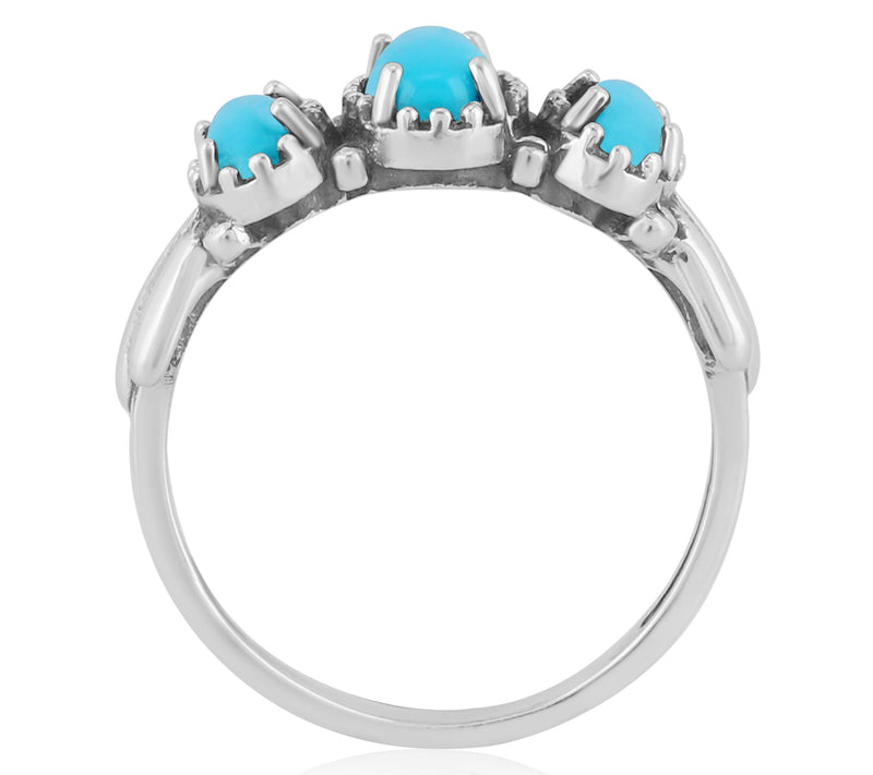 American West Sterling Silver Three Gemstone Fan Band Ring — View 4