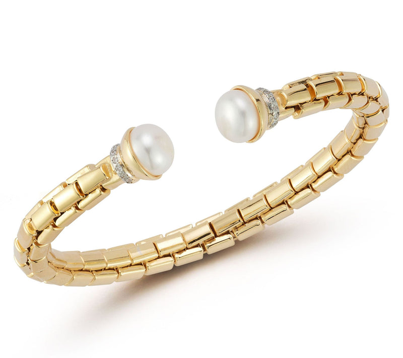 Italian Silver Cultured Pearl Box Chain Cuff, Sterling — View 8